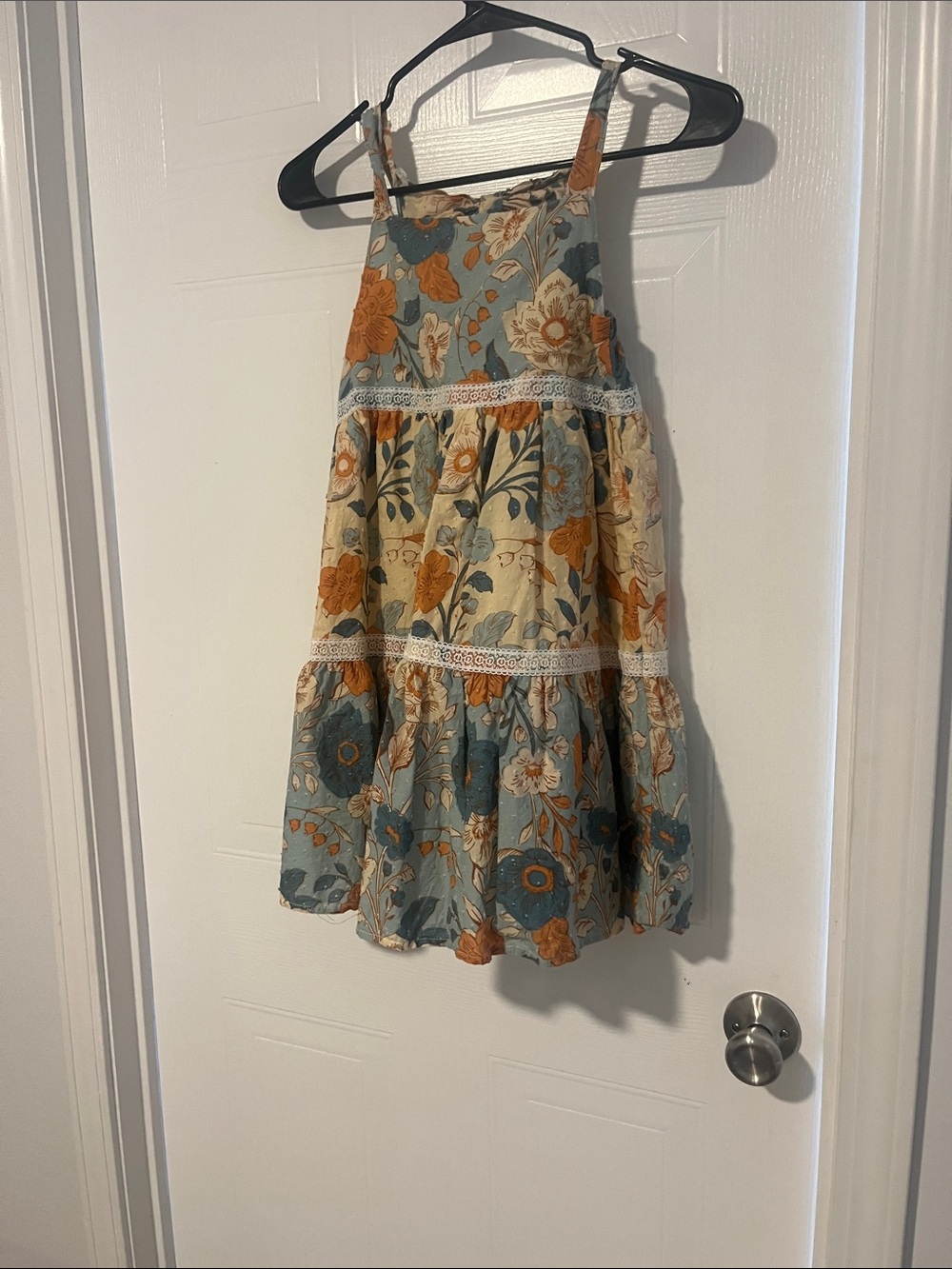 Earth tone Cotton Haute Hippie Floral girls dress in Blue and Tan